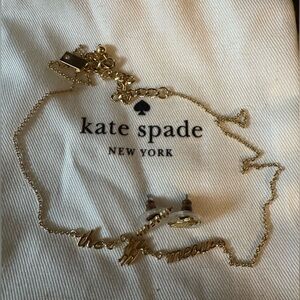 Kate Spade Gold 'Meow' Necklace and Earrings 12k Gold